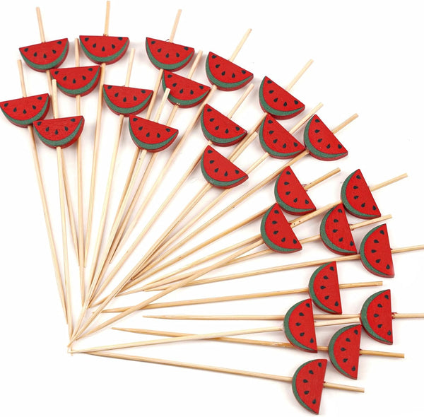 PuTwo Cocktail Picks, Handmade Bamboo Toothpicks, 100pcs 4.7” in Watermelon Decor