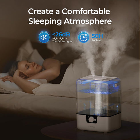 6L 26dB 50H 1 Pack CHIVALZ Humidifiers for Bedroom, Cool Mist Humidifiers for Baby Nursery, Quiet, Runtime, Top Fill