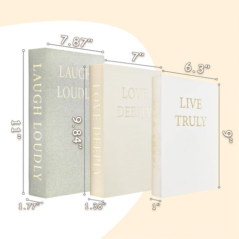 Set 3 Aesthetic Decorative Books, of Linen Fake Book Boxes, Faux Book Decor for Coffee Table, Bookshelf, Entryway