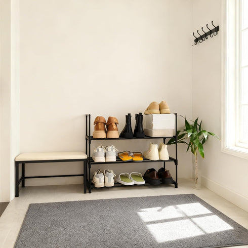 3-Tier Closet, Corridor-Closet Shoe Rack Organizer, Reversible Metal Space Saving Shoe Storage Shelf - for Entryway