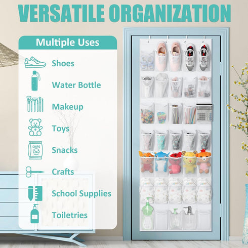 Tiblue 35 Mesh Pockets Over The Door Shoe Organizer, Hanging Shoe Rack for Closet Entryway Bedroom