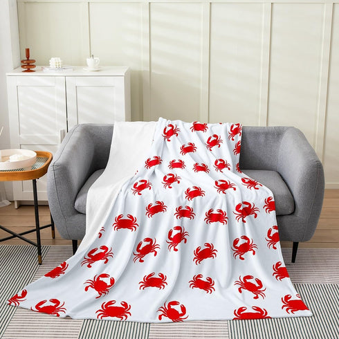 Crab Silhouette Flannel Fleece Blanket Throw Size,Super Soft Cozy Red Crab Plush