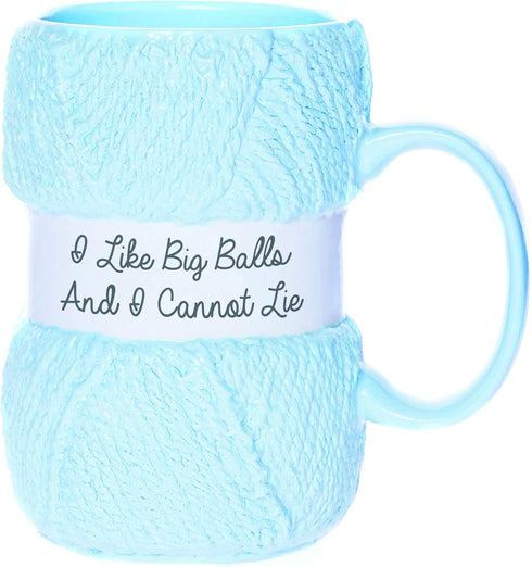 Boxer Gifts ‘I Like Big Balls And I Cannot Lie’ Yarn Mug, Realistic Wool Detailing, Fun Gift for Women