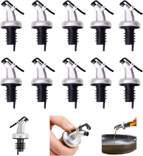 10 PCS Oil Pour Spouts, Olive Oil Vinegar Wine Dispenser with Leak-Proof Cap, Kitchen and Bar Oil Bottle Stopper