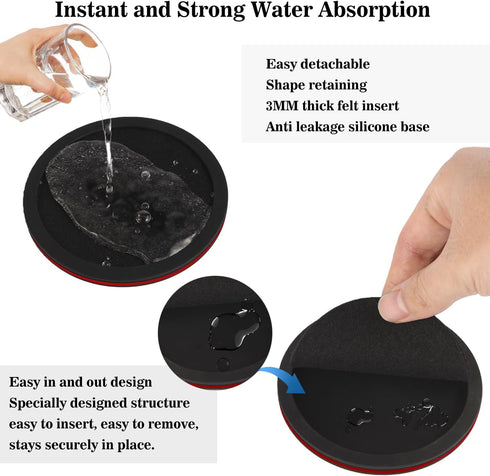 THECOSKY Set 6 Sleek Absorbent Coasters with Holder Silicone Cup Mat with Removable Felt Insert Non-Slip, Non-Stick