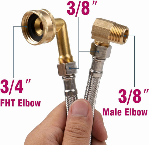 Dishwasher Installation Kit, 3/8 Inch Compression and MIP Elbow, 6 Foot Braided Stainless Steel Connectors, 41041