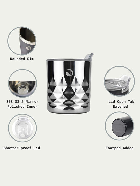 Drinco 10oz Stainless Steel Tumbler, Vacuum Insulated Whiskey Glass, GULT Diamond Design