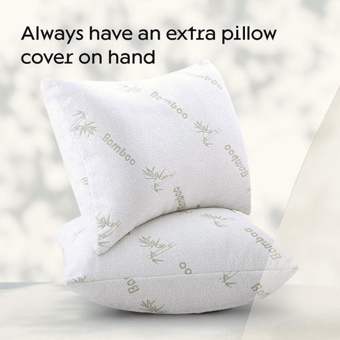 2 Pack Waterproof Viscose Bamboo Pillow Protectors - Zippered Case Queen 20x30 Inches - Natural Cooling Noiseless