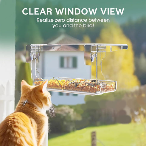 Window Bird Feeder for Outdoors - Clear Mounted Feeders with Self-Adhesive Hooks for Wild Bird Watching