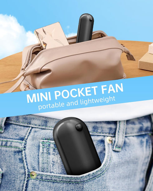 Mini Handheld Fan, Portable USB Rechargeable Pocket Fan, 2000 mAh Battery Operated, 3 Speeds Adjustable for Travel