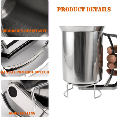 Stainless Steel Pancake Batter Dispenser, Professional Squeeze Handle Dispenser for Pancakes, Cupcakes, Muffins (900ml)