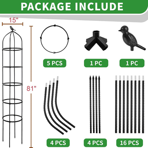 6.7FT Plants,81Metal Garden Obelisk Trellis for Climbing Plant Support Tower,Heavy Duty Thickened Tube,Rustproof Black