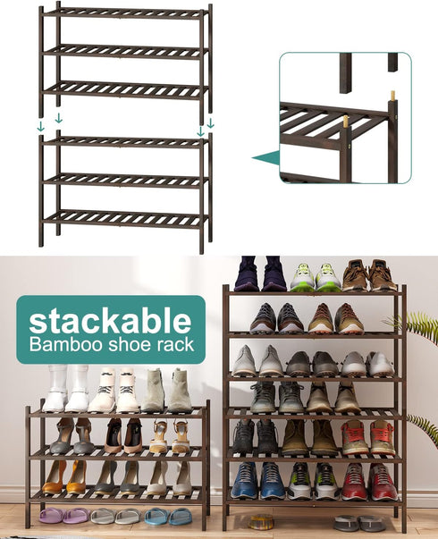 Closet, 3-Tier Closet viewcare Shoe Rack for Bamboo Wood Shoe Racks, Stackable | Beautiful | Natural | Functional |
