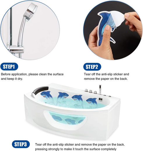Non Slip Shark Bathtub Stickers, 20 PCS Adhesive Kids Anti Slip Decal Treads for Shower and Bath Tub