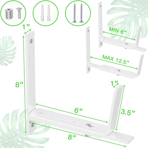 Y&M Brackets for Window Boxes Planters, Adjustable Planter Box Brackets, 4 Pack Universal Outdoor Hanging Brackets, White Steel Mounting Durable, Suitable for Fence Pergola Patio Garden Balcony
