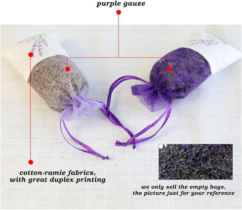 Sachet Empty Bags - Linen Fabric Organza Gauze Bags for Lavender, Spice, and Herbs (24pcs Purple Drawstring Bags)