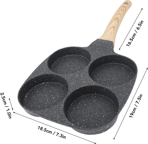 Bewinner 4 Cup Fried Egg Pan, Non Stick Aluminum Egg Cooker for Gas and Induction Cookers, 7.5x7.3x1.0 inch