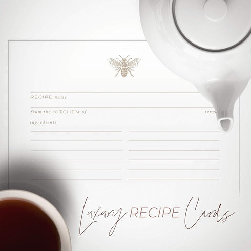 Gold Bee Recipe Cards from Dashleigh: 48 Water-Resistant, Double-Sided Cards, 4x6 inches