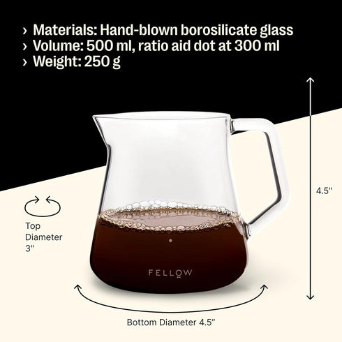 Fellow Mighty Small Glass Carafe, Manual Pour Over Coffee Beaker and Tea Steeper, 16.9 oz Clear Container