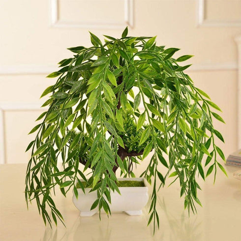 CATTREE Artificial Weeping Willow, Plastic Plants Greenery Leaves, Fake Hanging Vine Faux Ivy Garland, 4 Pack