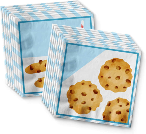 Milk and Cookies Birthday Party Supplies Set - Plates, Napkins, Cups Tableware Kit for 16 Guests