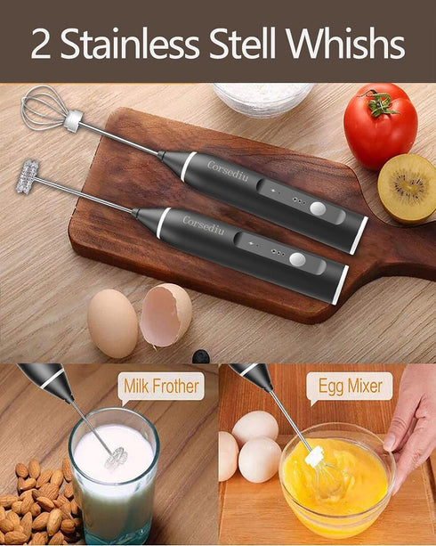 Rechargeable Electric Milk Frother, 3 Speeds Stainless Steel Whisk for Coffee, Cappuccino, Chocolate, Tea