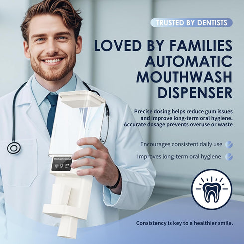 700ML Countertop, 3 Settings, Automatic Mouthwash Dispenser Touchless, Wall-Mount or Dispense Magnetic Cups, USB