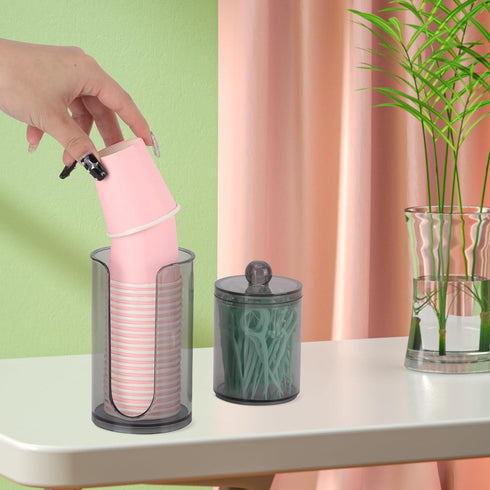 3oz-5oz 10oz LoveBB Bathroom Cup Dispenser with Qtip Holder, Small Disposable Paper Cup Holder Bathroom Accessories