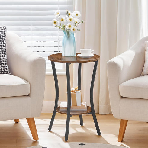 15.7", 2-Tier BF180BZ01 HOOBRO Round Side Table Sofa End Table, Small Storage Nightstand, for Small Spaces, Living Room