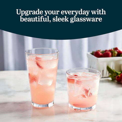 Libbey Flare Tumbler and Rocks Glasses Set, Stylish Lead-Free Drinking Glasses Set of 16 for Kitchen and Parties