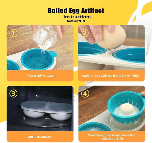 WWLUCKY Draining Egg Boiler for Microwave, Double Egg Poacher, Silicone Egg Boiler Cups, Kitchen Cooking Gadget Tools,