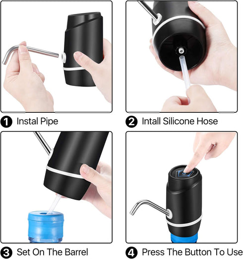 Flexzion Black Water Bottle Dispenser for 5/6 Gallon Jugs, Detachable Electric Cold Drink Pump for Desktop Countertop