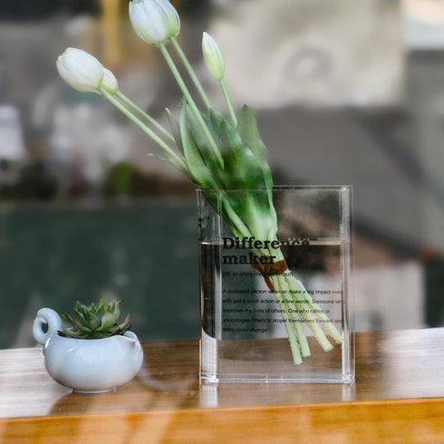 BuyCard Clear Acrylic Book Vase for Flowers, Transparent Flower Vase for Home Decor, Simplicity Bookshelf Decor, Unique