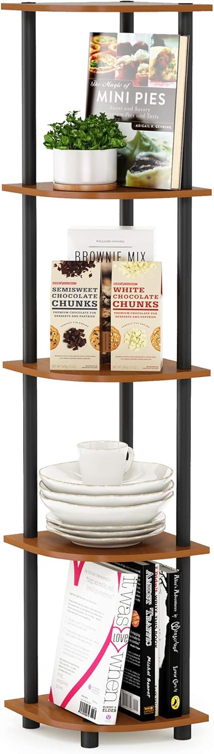 5-Tier Furinno TURN-N-TUBE Corner Shelf, Corner Bookshelf, Open Storage Shelves, for Organization and Storage, Living