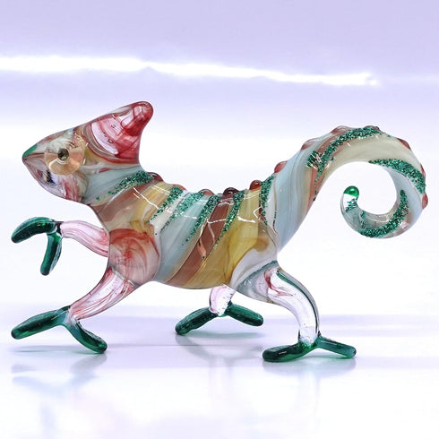 Chameleon Miniature Hand Blown Glass Art Figurines, Collectible Gift Home Decor (3" Red Green)