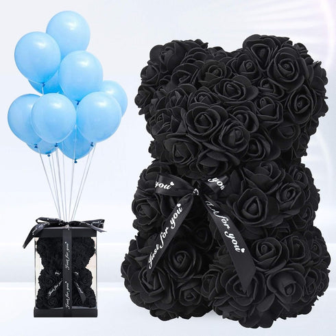 LINKLO 10 inch Rose Bear - Artificial Rose Flower Teddy Bear Gift for Wedding, Mothers Day, Anniversary
