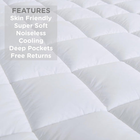 Sacred Thread Quilted Fitted Mattress Pad | Cooling Mattress Topper with 18 Inch Deep Pockets
