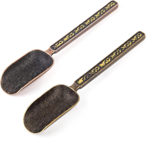 AUEAR 2 Pack Vintage Loose Leaf Tea Scoops, Copper Metal Measuring Shovel Spoons for Coffee