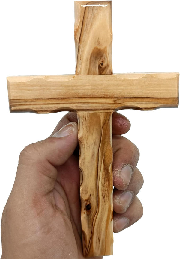 Zuluf 6.2" Olive Wood Plain Wall Cross | Handmade Christian Wooden Cross from Jerusalem | Wall Decor Gift
