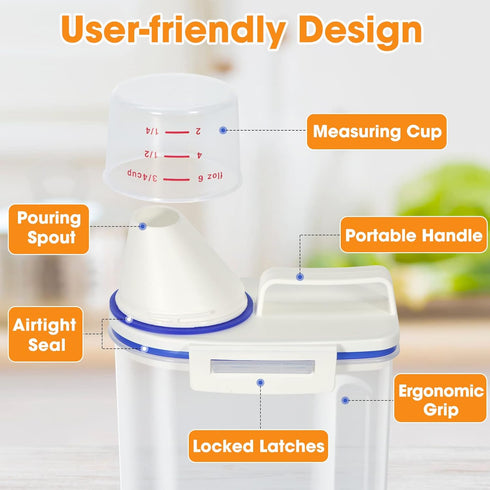 TBMax Rice Container 4 Lbs / 2 Kg Dispenser with Measuring Cup, BPA-Free Plastic Food Storage Holder