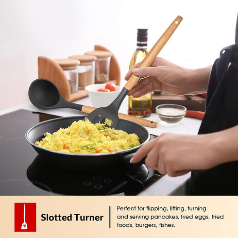 E-far Silicone Kitchen Utensils Set of 6, Non-stick Cookware Friendly, Heat Resistant, Includes Spatula, Ladle, Spoon,