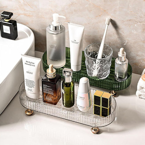 Small Bathroom Trays for Counter - Countertop Makeup Organizer Tray for Vanity, Clear Perfume and Cosmetics Tray
