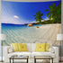 Racunbula Ocean Beach Tapestry Wall Hanging, Tropic Paradise Beach Tapestry, Palm Tree Wall Art