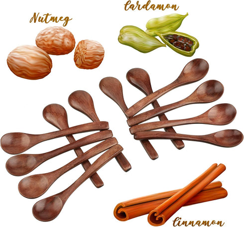 Patelai 12 Pcs Small Wooden Spoons 5 Inch Honey Spoons for Tea Mini Wood Tasting Spoons for Cooking Little Tiny Wooden Eating Serving Spoons for Desserts, Coffee, Jars(Brown)