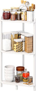 Wisuce Essentials 3 (White3 Corner Shelf Stand - Tier Bamboo Small Corner Bookshelf for Office Kitchen Bedroom Plant