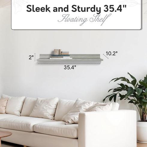 InPlace Shelving, Floating Picture Shelf with Ledge, 10.2" D x 35.4" W x 2" H, Gray Driftwood, 9602032E