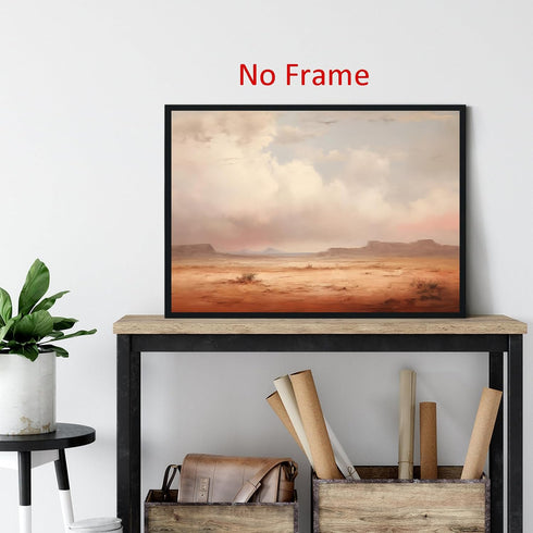 Vintage Desert Painting, Neutral Landscape Artwork, Nature Wilderness Wall Art, 16x24 Inch Desert Mountain Pictures