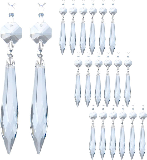 HDCRYSTALGIFTS 20Pcs Chandelier Icicle Crystal Prisms with Bead Crystals Lighting Lamp Replacement