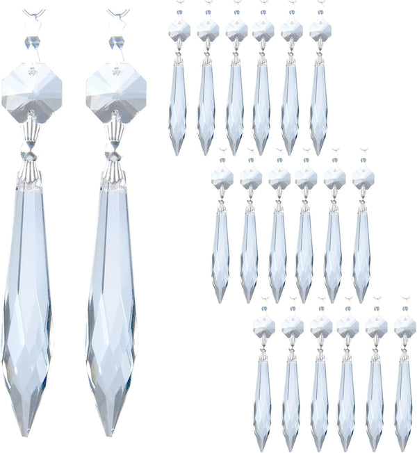HDCRYSTALGIFTS 20Pcs Chandelier Icicle Crystal Prisms with Bead Crystals Lighting Lamp Replacement