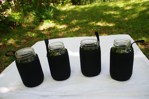 Masun Mason Jar Sleeve - Wide and Regular Mouth Quart Jars (Black 4 Pack)